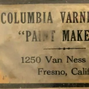 Fermacarte in vetro vintage "Columbia Varnish Co." "Paint Makers" Fresno, CA - Foto 1 di 6