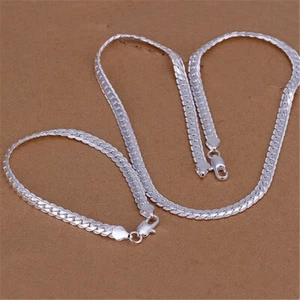 Plata 925 Mujeres Hombres Dije 5MM Cadena Bonito Boda Pulsera Collar Joyería - Imagen 1 de 1