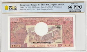 Cameroun 1983 500 Francs PCGS Certified Banknote UNC 66 PPQ Pick 15d - Picture 1 of 2
