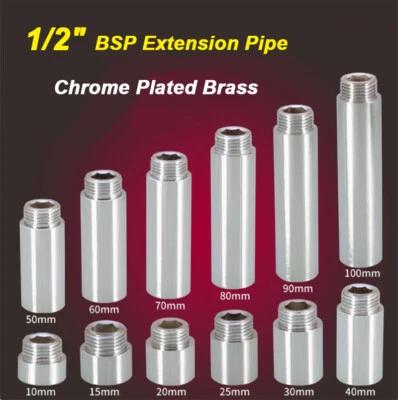 1/2" BSP Verlängerungsrohr Innengewinde x Außen Messing verchromt Länge 10-500mm - Bild 1 von 4