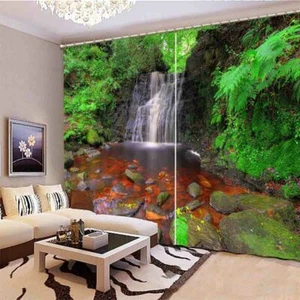 Green Forest Landscape 3D Blockout Photo Print Curtain Fabric Curtains Window - Imagen 1 de 10