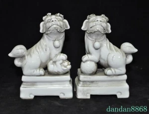 China Dehua white porcelain Evil Door Guardian Fu Foo Dog Lion beast statue Pair - Picture 1 of 8