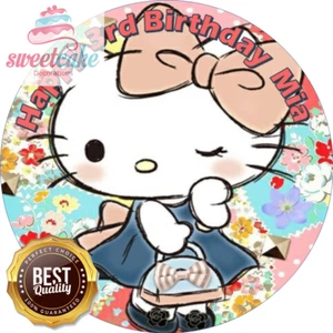 Hello Kitty personalisierter essbarer Tortenaufleger hochwertige Glasur oder Oblate Karte - Bild 1 von 5