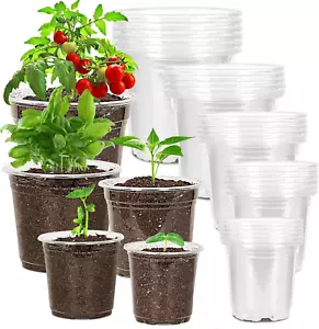 30 Pack 3.5/4/5/6/7 Inch Clear Nursery Pots with Drainage Holes, Transparent Pla - Picture 1 of 6