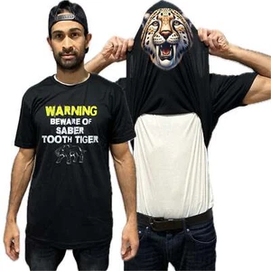 Beware of Saber Tooth Tiger Flip Shirt - Funny Smilodon T-Shirt Flip Tee - Picture 1 of 7