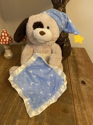 Morrisons Peekaboo Singing Dog Blue & White Stars On Nightcap & Blanket 15” - Image 1 of 4