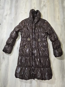 H&M Classy women's Brown Longline Winter Puffer Parka Coat size 12 polyester - Picture 1 of 7