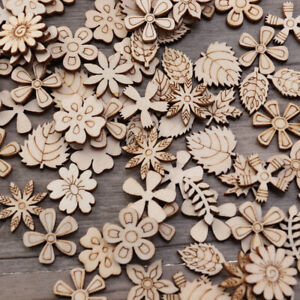 100PCS craft wood 20mm Flower Embellishments Wood Plant Cutout