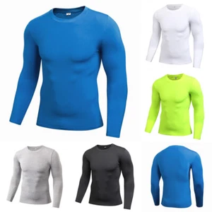 Men's Gym Tops T-Shirt Quick Dry Under Base Layer Compression Sports Long Sleeve - Picture 1 of 17
