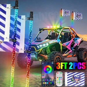 2x 3FT LED Espiral RGB LED Luz Látigo con Bandera APP Para Kawasaki Teryx Can-am X3 - Imagen 1 de 12