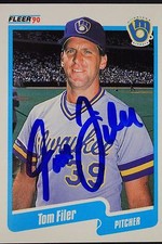 Milwaukee Brewers Tom Filer Signed 1990 Fleer Autograph Card #322 TOUGH 106
