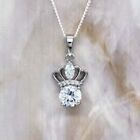 2Ct Round Cut Moissanite Claddagh Crown Pendant 14K White Gold Plated