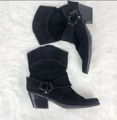 Botas Me Too “Julia” 7.5 Gamuza Tacón Occidental Negras Vaquera Foto 1 de 4