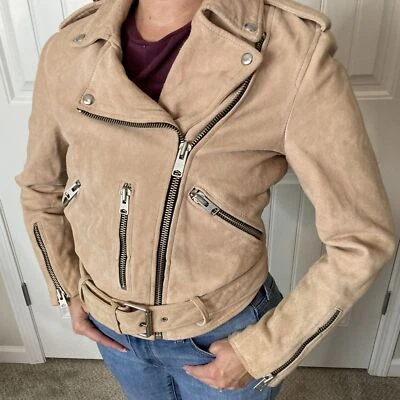 Chaqueta de moto AllSaints rubor/rosa/bronceada de cuero gamuza XS XSmall Foto 1 de 4