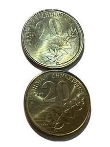 2000 , 1998 GREECE 20 DRACHMES TWO COINS SAVE SHIPPING MS CONDITION - Picture 1 of 6