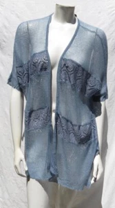$89 New CHICOS US women’s 1 M 8 Blue S/S Larkyn Lace Cardigan Sweater Top - Picture 1 of 5