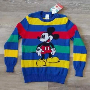 NWT Disney 100 Retro Reimagined Youth Mickey Mouse Colorful Striped Sweater M - Picture 1 of 6