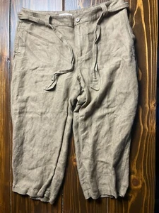 Coldwater Creek Pants, Women's Size 10, Brown, Linen Blend, Capri w/ Belt - Picture 1 of 9