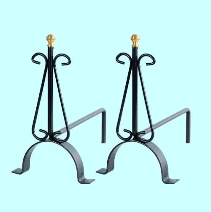 Set Alari in Ferro Battuto Camino Pomo Ottone MOD Mini per Legna,Attrezzi 355010 - Immagine 1 di 1