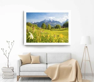 Idyllic Apine Print, Wall Art, Mountain Framed blooming Meadows Wall Art, Nature - Picture 1 of 5