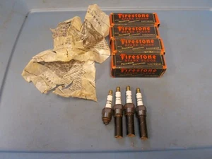 VINTAGE NOS LOT-4 FIRESTONE SPARK PLUGS T-40 ADVERTIZING SIGN W / BOX DISPLAY - Picture 1 of 9