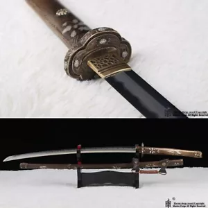 Japanese Tachi Clay T10 Folded Steel Tempered Sword Blade Top Copper Handle Saya - Picture 1 of 12