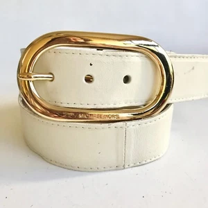 Michael Kors Ivory White Womens Leather Belt Brass Buckle Size S Small - Picture 1 of 12