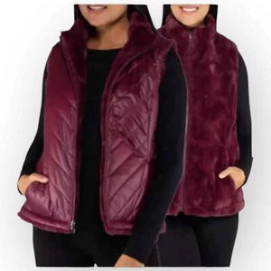 NWOT Nicole Miller Reversible Faux Fur Vest Wine Size XL Cozy Layering Piece - Picture 1 of 6