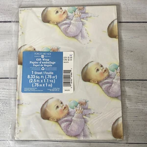 Vintage Baby Gift Wrap American Greetings 1 Giant Sheet Sealed Shower Rattle - Picture 1 of 4