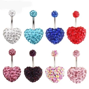 Stainless Steel Heart Belly Piercing Disco Crystal Navel Piercing Womens jewelry - Picture 1 of 21