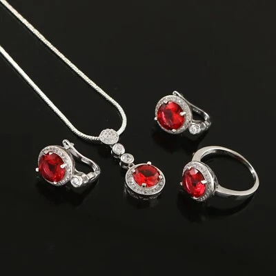 Taglio Eccellente Carino Rotondo Rosa Zirconia Gioielli Set Anello Ciondolo Con - Immagine 1 di 4