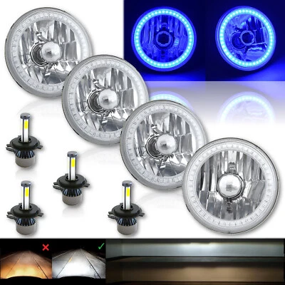 Juego de 4 faros de cristal ojo de ángel halo SMD azul de 5-3/4" y bombillas LED 6k 4000LM Foto 1 de 4