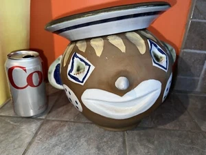 Unique CLOWN ? Hand Painted Clay COOKIE JAR - Picture 1 of 12
