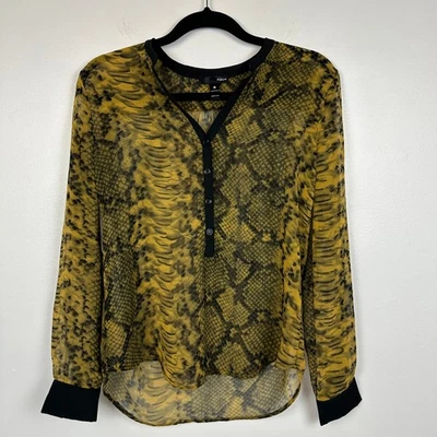 Aqua женщин чистый длинным рукавом половина пуговицы змея печать желтый блузка Топ 0  - Изображение 1 из 4