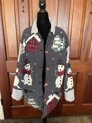 De Colección Parche Magic Acolchado Vacaciones Navidad Muñeco de Nieve Reversible Chaqueta a Cuadros Grande Foto 1 de 4