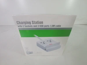 Lot De 2 Neuf Green Tech Chargement Station Avec 2 Prises 3 USB Ports 1.5M Câble - Photo 1 sur 3