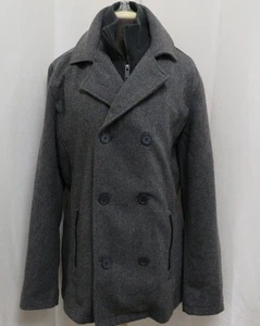 Guess Men’s double breasted herringbone Peacoat Size Medium - Picture 1 of 7