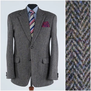 Herringbone HARRIS TWEED Jacket 44L UK Size Mens Grey Wool Sport Coat Blazer - Picture 1 of 13