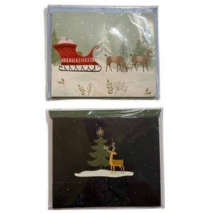 2 Santa Sleigh Reindeer Shadowbox Christmas Cards Deer Tree Snowman - Picture 1 of 7