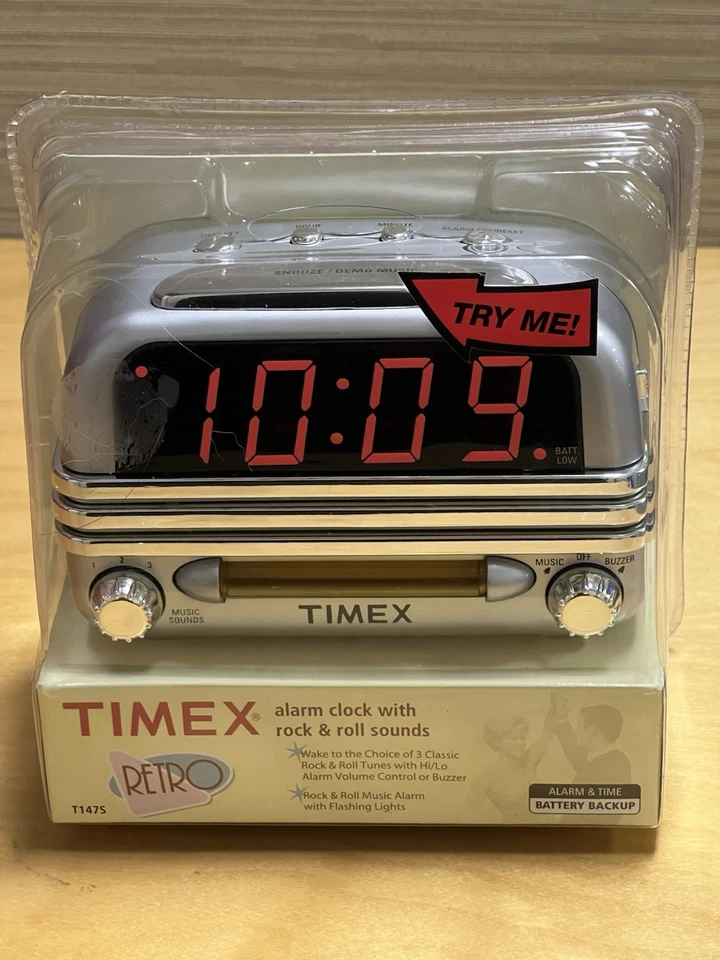 NEW Timex T-147S Digital Alarm Clock with Rock & Roll Sounds Retro Music Lights - Image 1 of 4