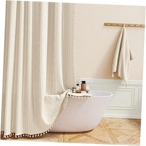 Boho Bauernhaus Duschvorhang, Leinen rustikal gewichtet gestreift Stoff Dusche - Bild 1 von 7
