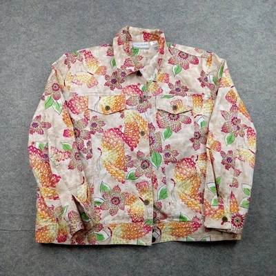 Chaqueta Alfred Dunner Mujer 16P Beige Estampado Floral Algodón Botón Frontal Pequeña Foto 1 de 4