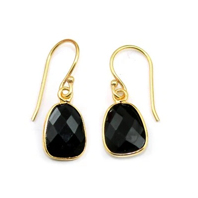 Black Onyx Fancy Shape Gold Plated Boho Earring Gift For Her - Image 1 of 2