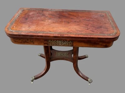 Antique English Regency Mahogany Game Table w Brass Inlay - Image 1 of 4