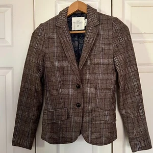 Braun karierter Blazer von H&M - Gr. 2 - Leder Ellenbogen Patches - Top Zustand - Bild 1 von 6