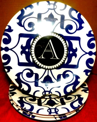 Melamina~Certificado Internacional Plástico Pesado Redondo Diseño "A" 4 Platos de Cena Foto 1 de 4