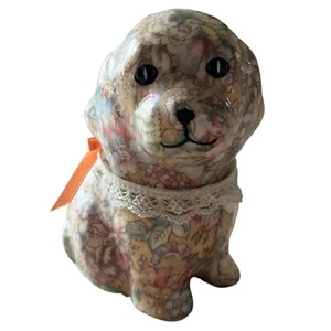 Vintage Decoupage Patchwork Blumenmuster Hund Figur Welpe feminines Girlie - Bild 1 von 6