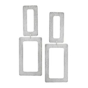Sheila Fajl Double Open Rectangle Statement Earrings in Silver Plated - Picture 1 of 3