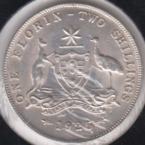 Coin Australia 1925 silver 2/- florin almost uncirculated condition - Bild 1 von 2