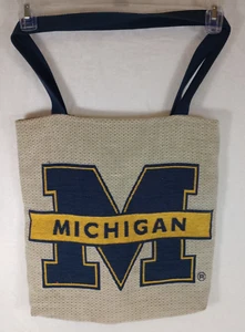Michigan Wolverines Logo 16in Tan Canvas Tote Bag Purse - Picture 1 of 5